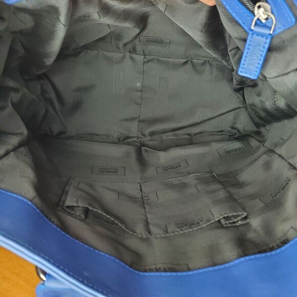 ARMANI COLLEZIONI Blue Calf Leather Tote Shoulder Bag Cross Body Work Travel - Picture 4 of 11